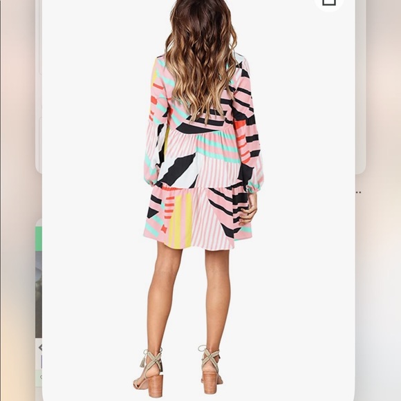 Amoretu Women Summer Tunic V Neck Loose Flowy Swing Shift Dress Flounce - Picture 10 of 12